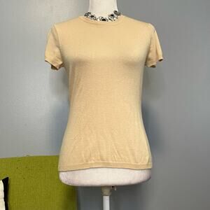 Eccoci Cream Silk Cashmere Knit Short Sleeve Pullover Sweater